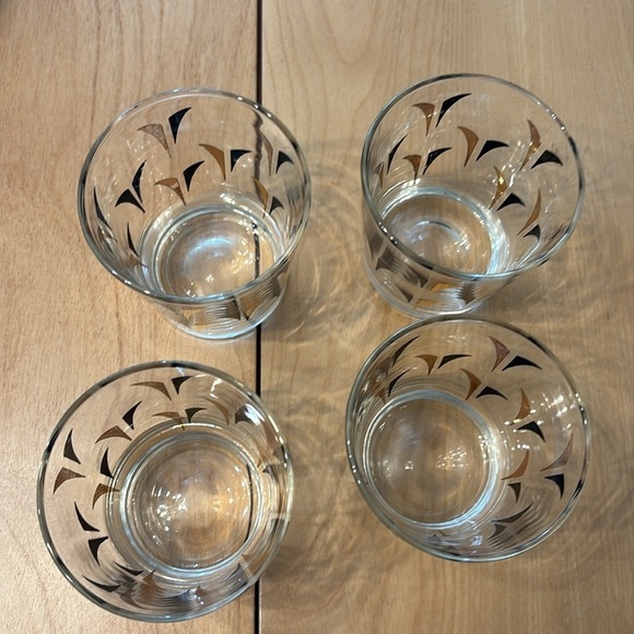 Vintage MCM Black & Gold Atomic Arrow Diamond Glasses. Set of four. - Picture 3 of 4